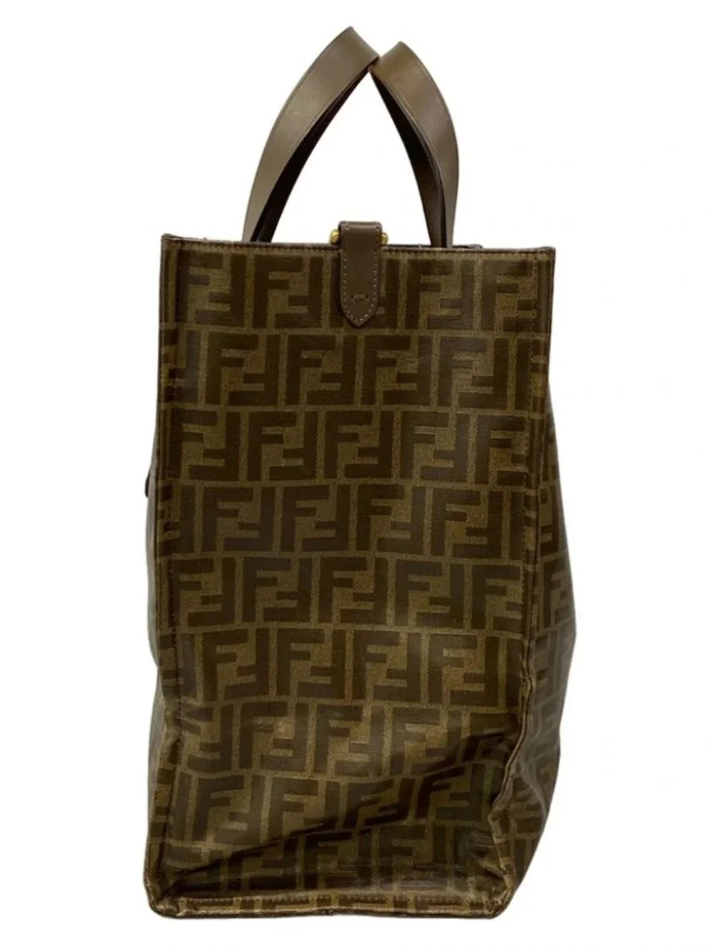 FENDI Fendi Mania 8BH357 Brown Red Multi Coated Canvas Leather Tote Bag
